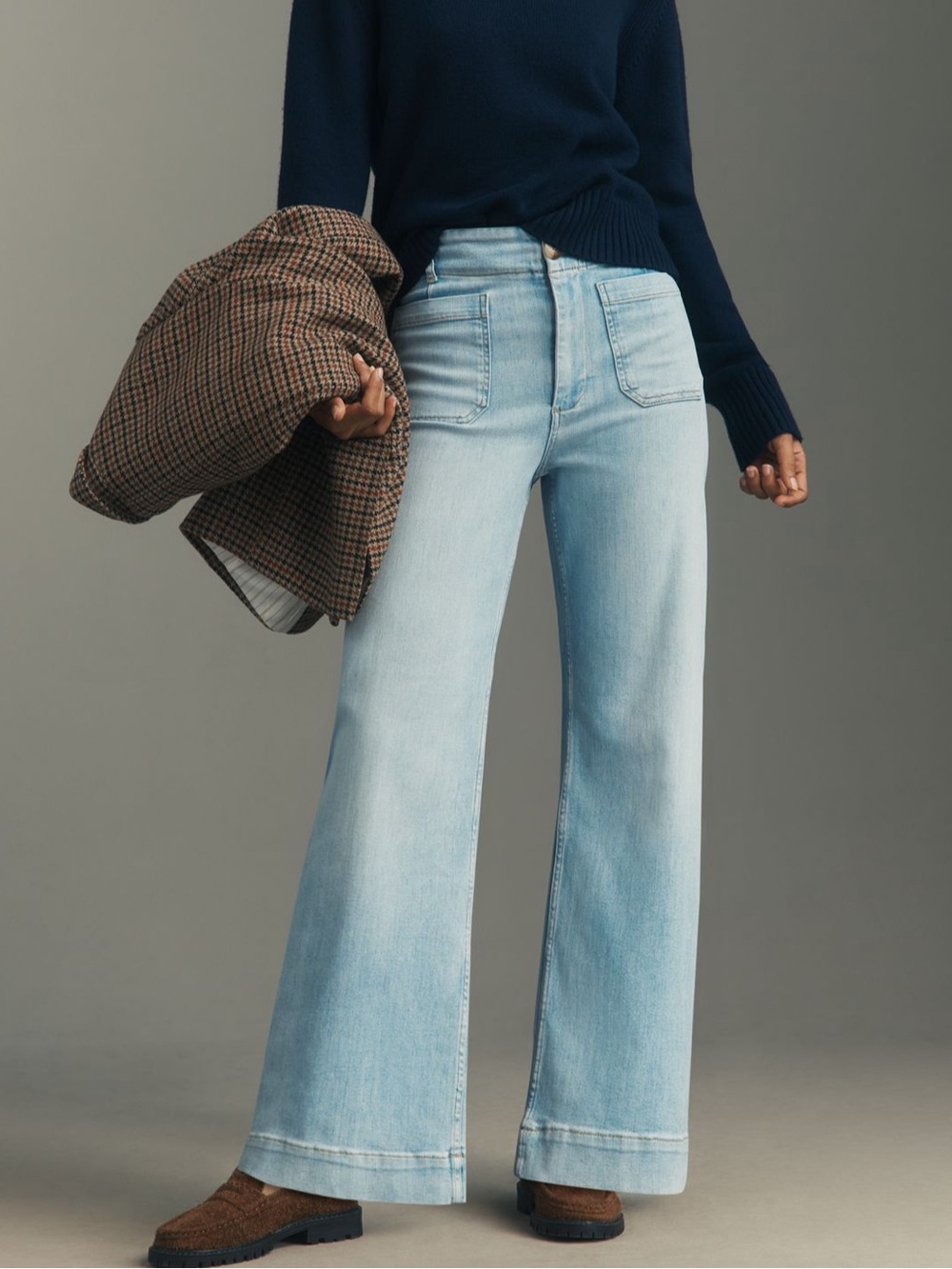 Maeve The Collette Light Wash Wide-Leg Jeans with Patch Pockets